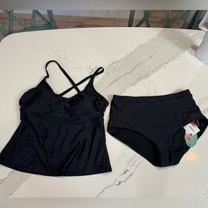 PrAna Tankini Bikini Bottom Set Large D-Cup Black NWT